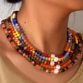 Natural Gemstone Necklace 18K Stainless Steel Waterproof, Large Pearl Gemstone Bead Bohemian 3