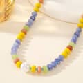 Natural Gemstone Necklace 18K Stainless Steel Waterproof, Large Pearl Gemstone Bead Bohemian 4