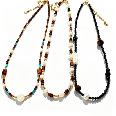 Natural Stone Freshwater Pearl Necklace, Waterproof Stainless Steel Beaded Handmade detail 1