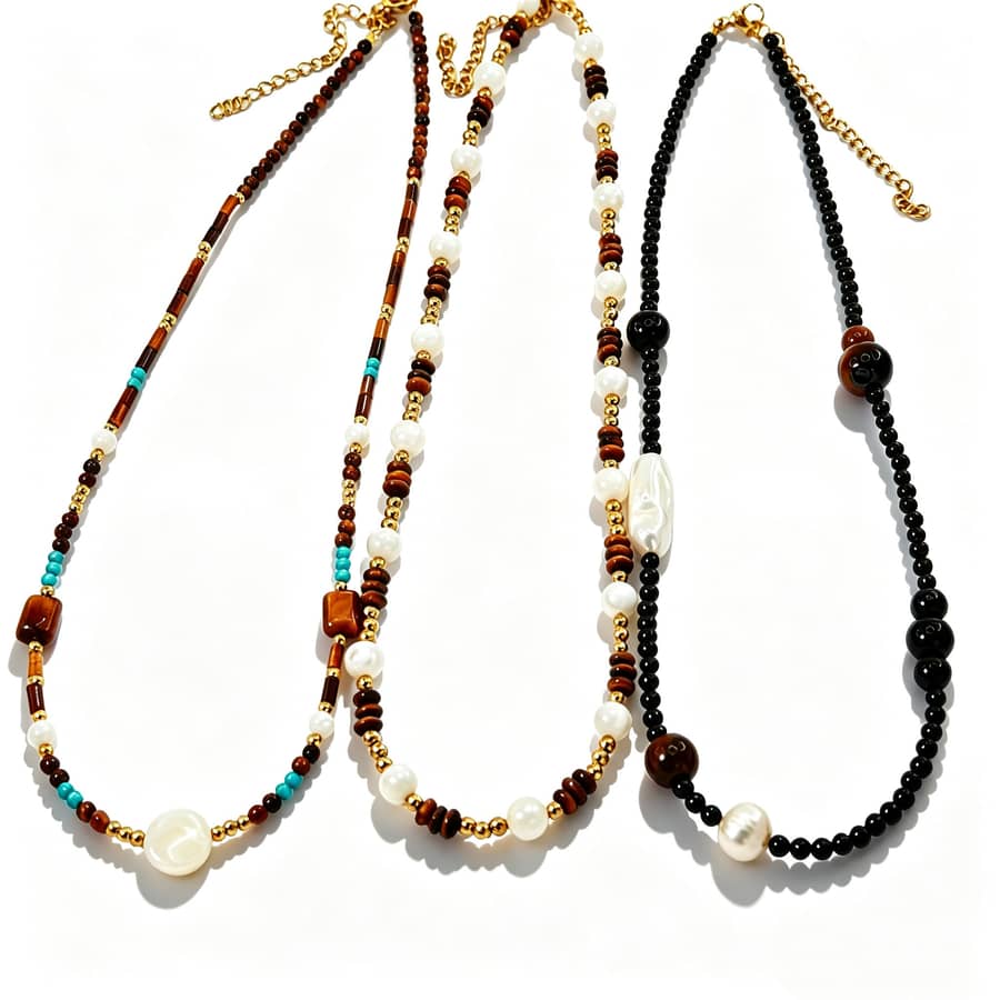 Natural Stone Freshwater Pearl Necklace, Waterproof Stainless Steel Beaded Handmade - main