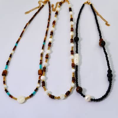 Natural Stone Freshwater Pearl Necklace, Waterproof Stainless Steel Beaded Handmade detail 3