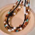 Natural Stone Freshwater Pearl Necklace, Waterproof Stainless Steel Beaded Handmade 4