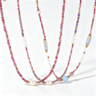 Natural Pearl Amethyst Necklace, Waterproof Stainless Steel Handmade Beaded detail 1