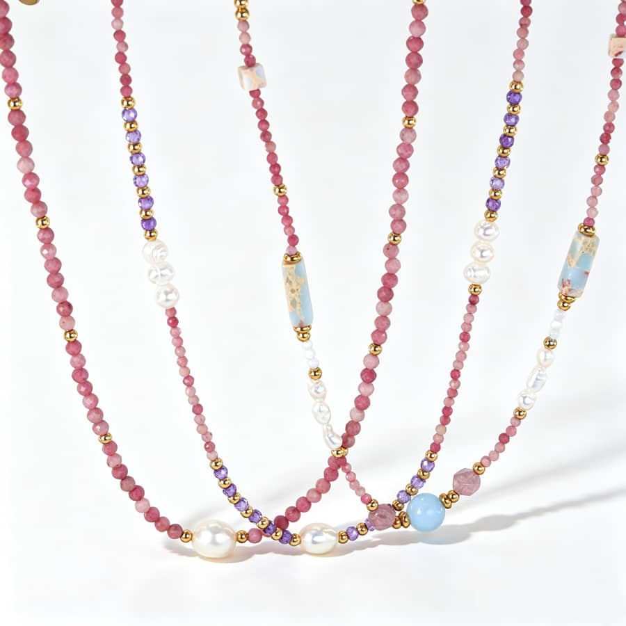 Natural Pearl Amethyst Necklace, Waterproof Stainless Steel Handmade Beaded - main