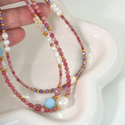 Natural Pearl Amethyst Necklace, Waterproof Stainless Steel Handmade Beaded detail 2