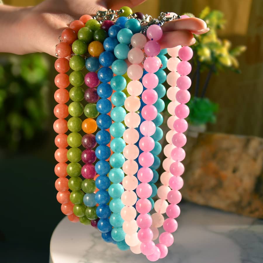 Colorful Natural Stone Beads Necklace, Handmade Fade-Resistant Rose Quartz Vacation - main