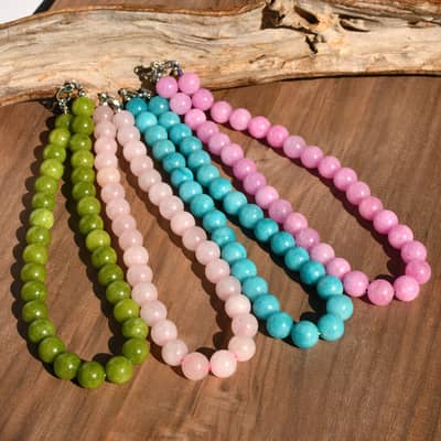 Colorful Natural Stone Beads Necklace, Handmade Fade-Resistant Rose Quartz Vacation detail 2