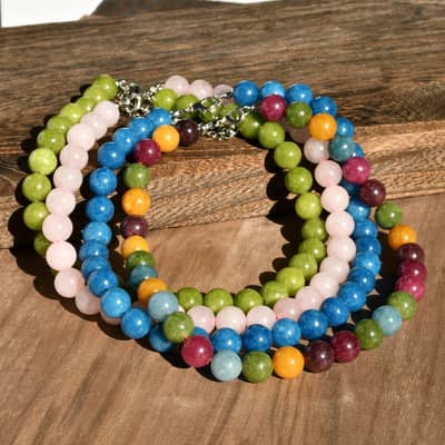 Colorful Natural Stone Beads Necklace, Handmade Fade-Resistant Rose Quartz Vacation detail 3