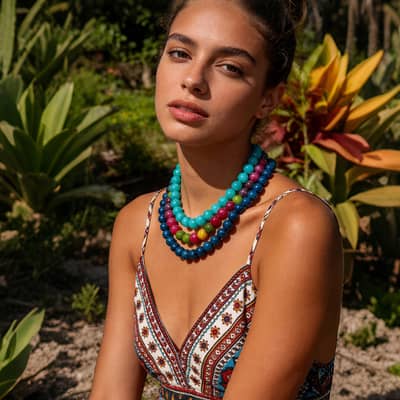 Colorful Natural Stone Beads Necklace, Handmade Fade-Resistant Rose Quartz Vacation detail 5