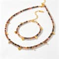 Stainless Steel Disc Pendant Natural Stone Beaded Necklace Bracelet Set Waterproof Handmade Party Gift 1