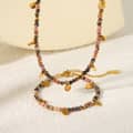 Stainless Steel Disc Pendant Natural Stone Beaded Necklace Bracelet Set Waterproof Handmade Party Gift 2