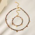 Stainless Steel Disc Pendant Natural Stone Beaded Necklace Bracelet Set Waterproof Handmade Party Gift 4