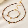 Stainless Steel Disc Pendant Natural Stone Beaded Necklace Bracelet Set Waterproof Handmade Party Gift 5