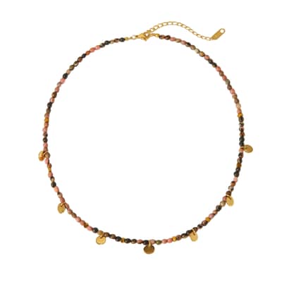 Stainless Steel Disc Pendant Natural Stone Beaded Necklace Bracelet Set Waterproof Handmade Party Gift detail 6