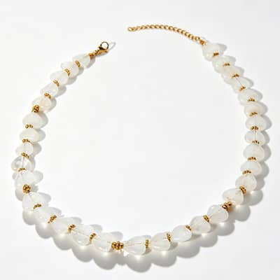 Creative Design Heart Natural Stone Beaded Necklace Bracelet Earrings Set Waterproof Stainless Steel detail 1