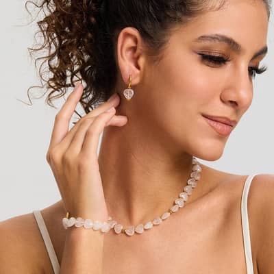 Creative Design Heart Natural Stone Beaded Necklace Bracelet Earrings Set Waterproof Stainless Steel detail 4