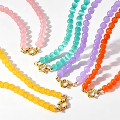 INS Style Natural Stone Beaded Necklace, Waterproof Stainless Steel Clasp Charm detail 1
