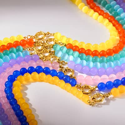 INS Style Natural Stone Beaded Necklace, Waterproof Stainless Steel Clasp Charm detail 3