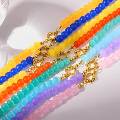 INS Style Natural Stone Beaded Necklace, Waterproof Stainless Steel Clasp Charm detail 4