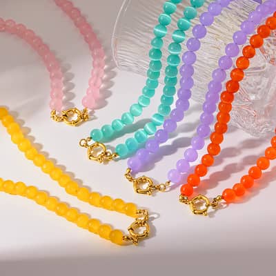 INS Style Natural Stone Beaded Necklace, Waterproof Stainless Steel Clasp Charm detail 6