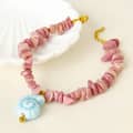 Ceramic Conch Pendant Natural Rhodonite Necklace Handmade Beaded Anklet Bracelet Set Ocean Jewelry 2