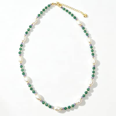 INS Style Mint Amethyst Natural Stone Freshwater Pearl Necklace, Waterproof Handmade Beaded detail 1