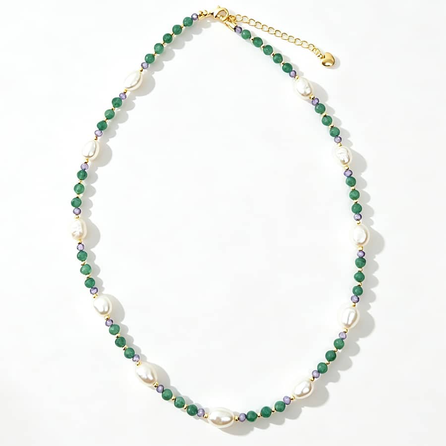 INS Style Mint Amethyst Natural Stone Freshwater Pearl Necklace, Waterproof Handmade Beaded - main