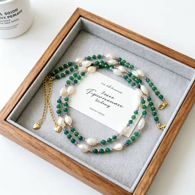 INS Style Mint Amethyst Natural Stone Freshwater Pearl Necklace, Waterproof Handmade Beaded detail 2