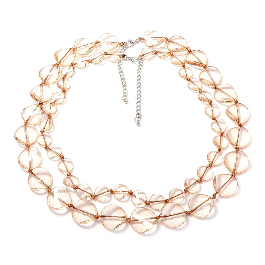 Vintage Champagne Double Layer Resin Beaded Necklace, Waterproof Handmade Evening Party - main