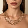 Vintage Champagne Double Layer Resin Beaded Necklace, Waterproof Handmade Evening Party 2