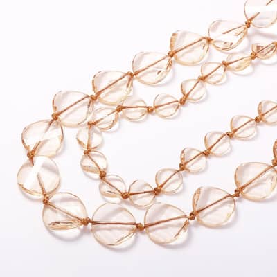 Vintage Champagne Double Layer Resin Beaded Necklace, Waterproof Handmade Evening Party detail 4