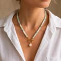 Natural Gemstone Beaded Necklace, Mixed Color Non-Fading Bead With Pearl Charm 1