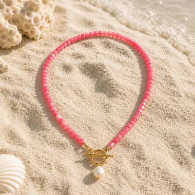 Natural Gemstone Beaded Necklace, Mixed Color Non-Fading Bead With Pearl Charm detail 4