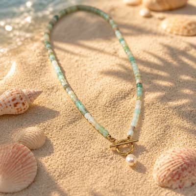 Natural Gemstone Beaded Necklace, Mixed Color Non-Fading Bead With Pearl Charm detail 5