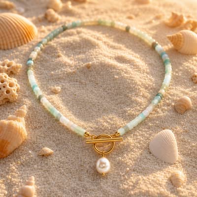 Natural Gemstone Beaded Necklace, Mixed Color Non-Fading Bead With Pearl Charm detail 6