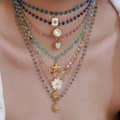 INS Style Handmade Natural Stone Beaded Stainless Steel Pendant Necklace, Shell Flower Waterproof 2