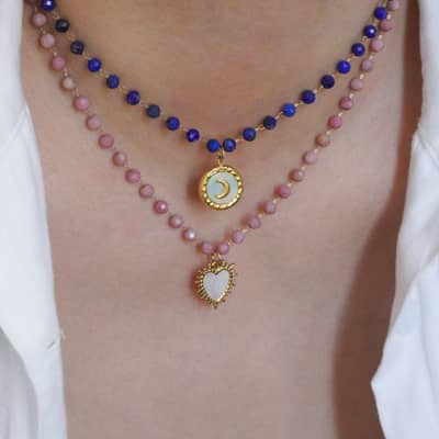 INS Style Handmade Natural Stone Beaded Stainless Steel Pendant Necklace, Shell Flower Waterproof detail 3