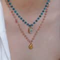 INS Style Handmade Natural Stone Beaded Stainless Steel Pendant Necklace, Shell Flower Waterproof 4