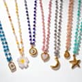 INS Style Handmade Natural Stone Beaded Stainless Steel Pendant Necklace, Shell Flower Waterproof 6