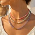 18K Gold Plated PVD Beaded Necklace, Handmade Natural Gemstone Bohemian Summer 1