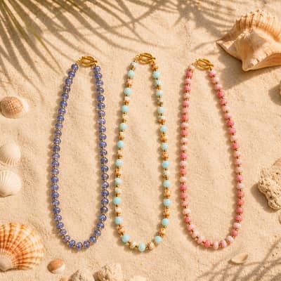 18K Gold Plated PVD Beaded Necklace, Handmade Natural Gemstone Bohemian Summer detail 2