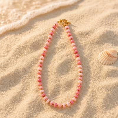 18K Gold Plated PVD Beaded Necklace, Handmade Natural Gemstone Bohemian Summer detail 5