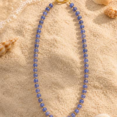 18K Gold Plated PVD Beaded Necklace, Handmade Natural Gemstone Bohemian Summer detail 6