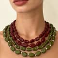 Vintage Irregular Geometric Oval Double Layer Beaded Necklace, Waterproof Resin Beads 1