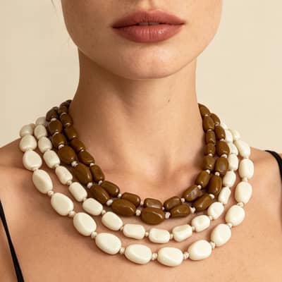 Vintage Irregular Geometric Oval Double Layer Beaded Necklace, Waterproof Resin Beads detail 2