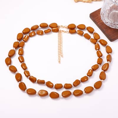 Vintage Irregular Geometric Oval Double Layer Beaded Necklace, Waterproof Resin Beads detail 3