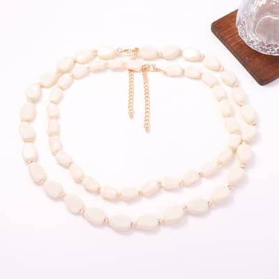 Vintage Irregular Geometric Oval Double Layer Beaded Necklace, Waterproof Resin Beads detail 5