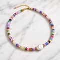 Natural Gemstone Bead Necklace, Waterproof Non-Fading Freshwater Pearl With Shell Bead 3
