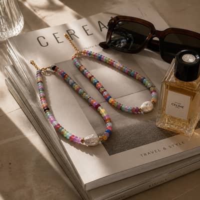 Natural Gemstone Bead Necklace, Waterproof Non-Fading Freshwater Pearl With Shell Bead detail 4