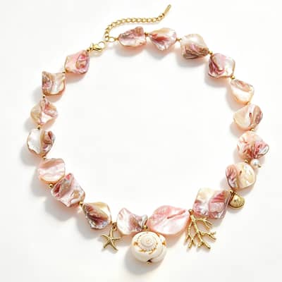 Ocean Beach Beaded Shell Necklace, Waterproof Conch Coral Pendant Natural Shell Handmade Vacation detail 1